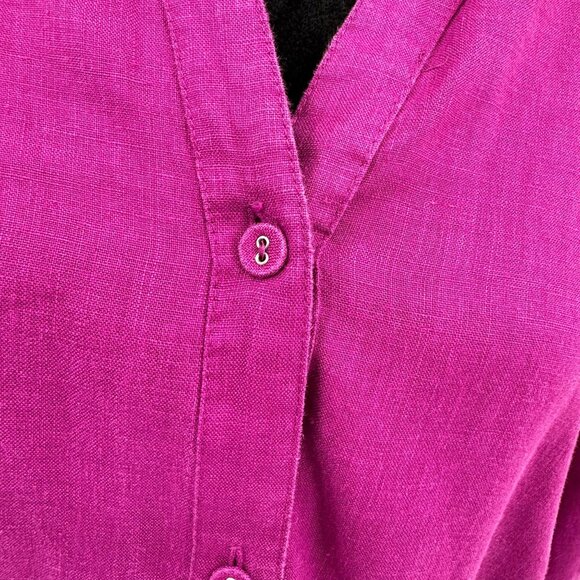Vtg Linen‎ Shirt Womens 1X Button Up Top Purple Lagenlook V Neck Oversized Tunic - Picture 3 of 8